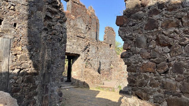 Vasai fort wall with passage and sunlight
