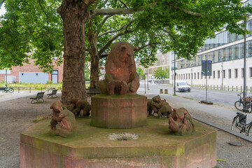  “Bear Fountain” monument in Berlin, featuring a mother bear in the center and playful bear cubs around her..Germany. © Teo K