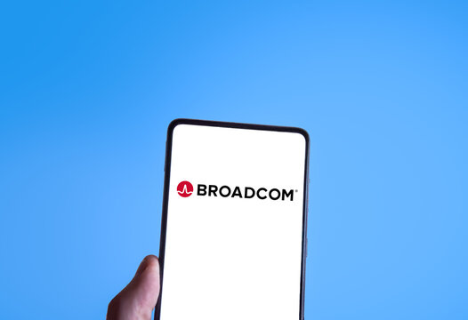 Broadcom logo on a screen. Link&ouml;ping, &Ouml;sterg&ouml;tland, Sweden. 04-15-2026