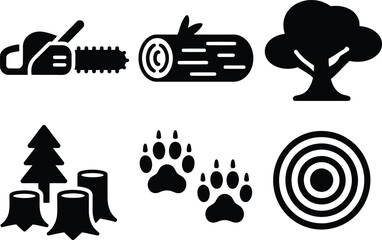 Fototapeta premium Forestry and wildlife icons a black silhouette collection