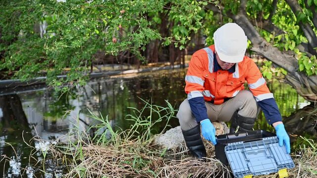 An environmental expert examines the impurities in the water that cause it to become polluted.