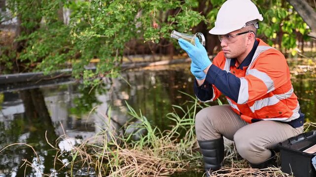 A specialist scientist is checking for impurities in a natural well.
