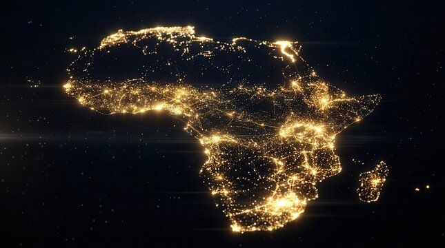 Digital infrastructure concept showing the African continent through glowing light dots.