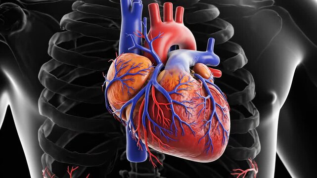 Human heart anatomy illustration for corporate presentations, business marketing, and commercial use