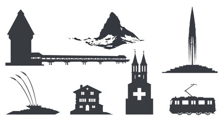 Obraz premium Silhouettes of various city landmarks.