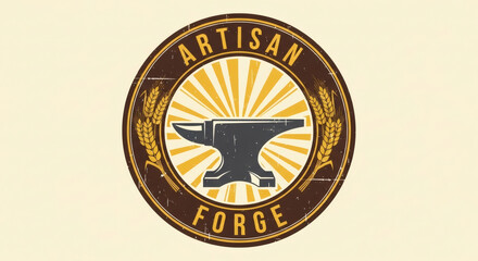 Fototapeta premium Vintage artisan blacksmith forge illustration with anvil and worker, retro craftsmanship concept