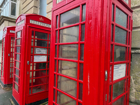 Old classis Telephone booths from the UK. In Blackpool, England, UK.