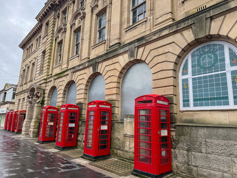 Old classis Telephone booths from the UK. In Blackpool, England, UK.