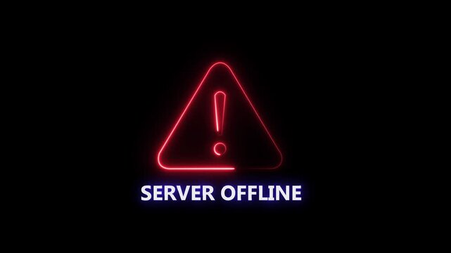 Danger risk alert stop error SERVER OFFLINE warning attention sign. Glowing neon text icon animation. glowing neon sign