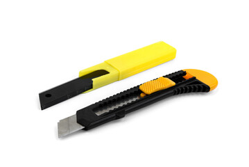 Obraz premium Black replacement blades for cutter knife isolated on white background.