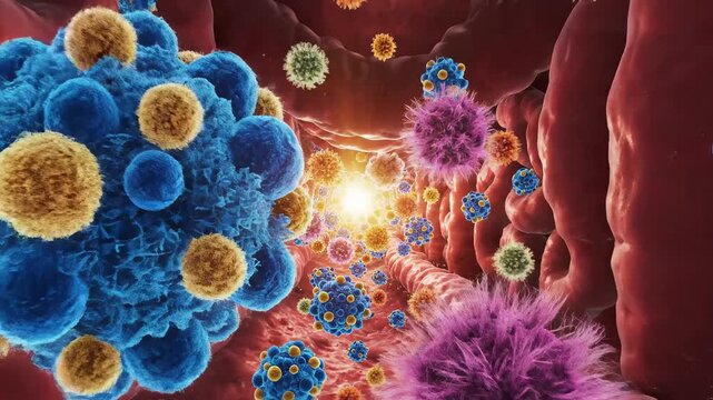 Microscopic view of cells and bacteria for commercial backgrounds, digital design, and advertising