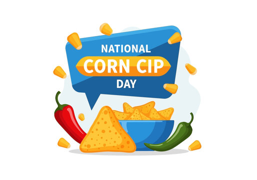 National corn chip day graphic with tortilla chips and peppers