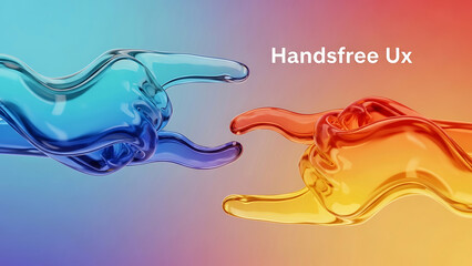 Fototapeta premium Colorful liquid shapes splashing and merging with each other in a gradient background with Handsfree Ux text