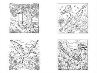 Dinosaur illustrations, coloring book pages, prehistoric animals, vector graphics © SHAHANA