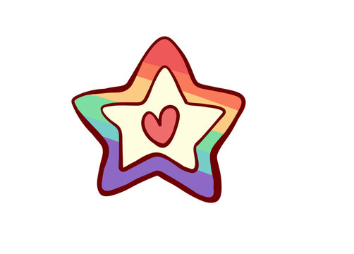Rainbow Star with Heart Illustration