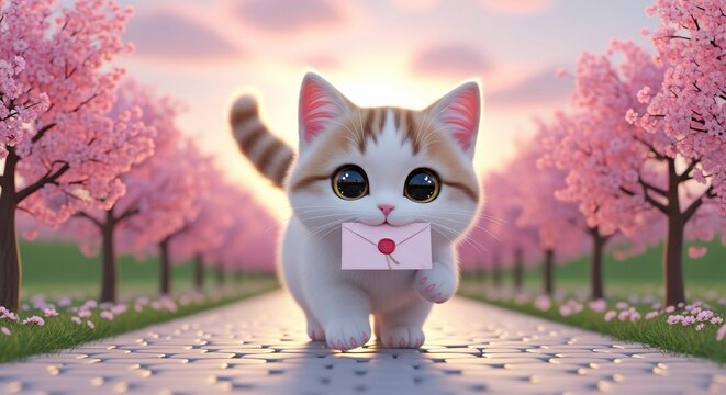 Cartoon cat letter blossoms