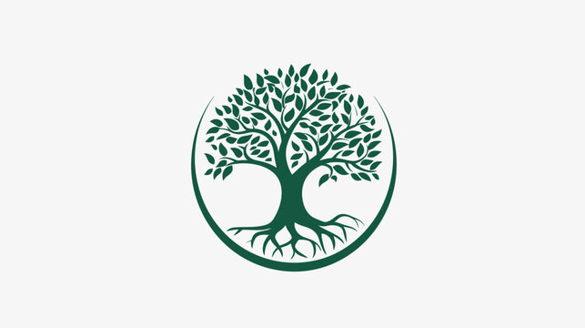 Green tree symbol inside a circular frame on a white background design element