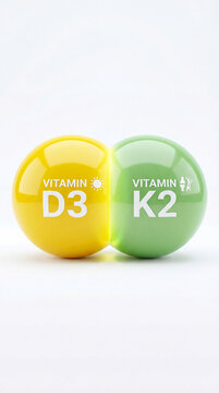 A striking image showcasing a dual capsule, one containing Vitamin D3 and the other Vitamin K2, symbolizes the power of nutritional supplements and healthcare.