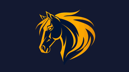 Fototapeta premium Stylized horse head illustration gold and blue graphic against dark backdrop