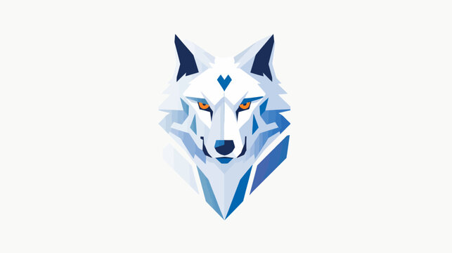 Geometric wolf head illustration white blue and isolated design