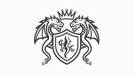 Fototapeta premium Heraldic dragons crest with crown and shield decorative design element