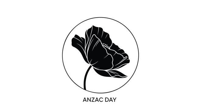 ANZAC Day, Australian poppy flower icon, black vector graphic, memorial symbol
