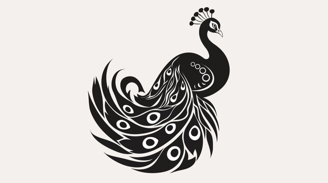 Elegant black peacock silhouette against a light background decorative design