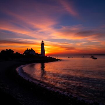 Spectacular Sunset at Nobska Lighthouse - A Beacon of Coastal Beauty.