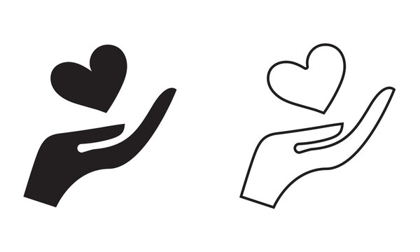 Hands Holding Heart Icons . Icon set of hands holding hearts, representing care, charity, support, protection, and compassion concepts for web and apps.