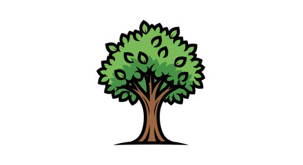 Fototapeta premium Cartoon tree illustration green leaves and brown trunk on white background
