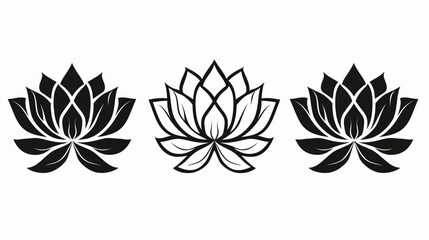 Fototapeta premium Three stylized lotus flowers in black and white against a clean background