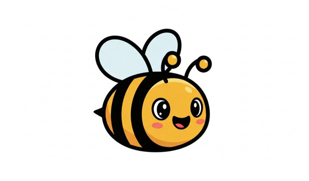 Cute cartoon bee clipart smiling character simple vector illustration isolated on white background