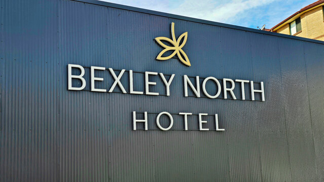 Bexley North Hotel sign seen on a sunny day in the Bexley area, showing the name and logo of the establishment clearly