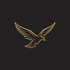 Fototapeta premium Golden eagle with outstretched wings soaring on a dark background