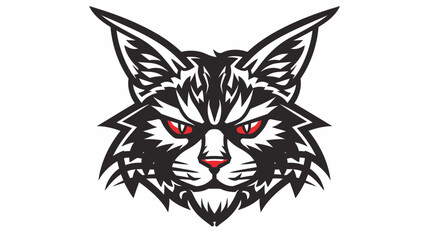 Fototapeta premium Bold graphic of a wildcat head with intense eyes against a clean white background