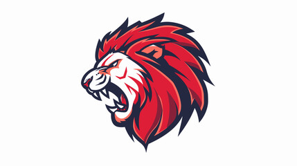 Fototapeta premium Roaring lion head illustration in bold red and white colors on white