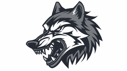 Fototapeta premium Aggressive wolf head illustration in black and white isolated on white backdrop
