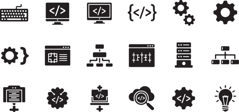 Web development and coding technology icons set