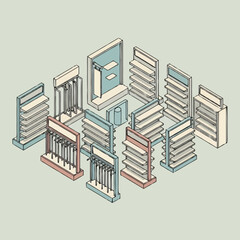 Isometric illustration of multiple bookshelves with books. © agussssss