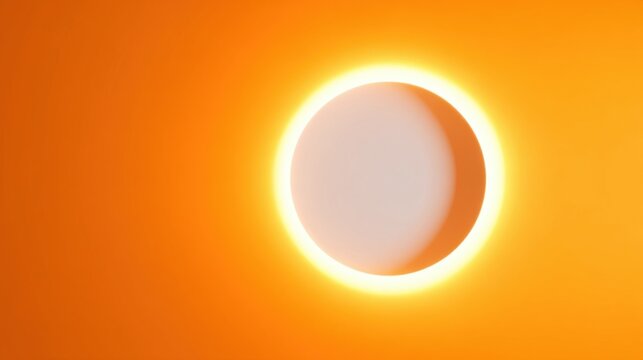 A bright yellow glowing orb on orange gradient resembles an eclipse or abstract luminous device with warm sci-fi atmosph