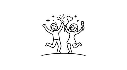 Fototapeta premium Joyful Couple Celebrating with Fireworks and Toast