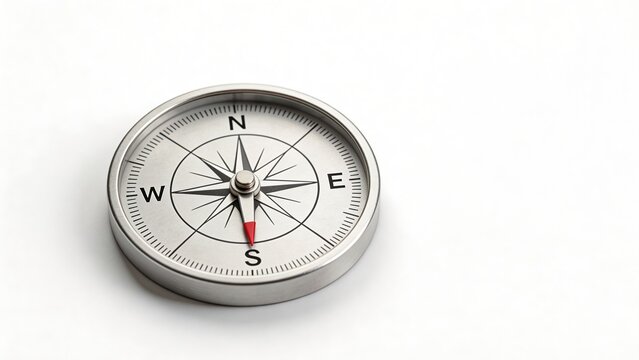 Metal compass on white background