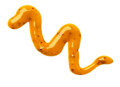 Yellow dressing sauce dripping fluid on transparent background