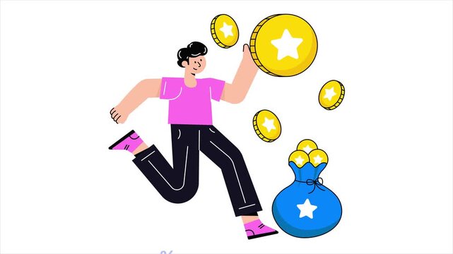 Earn Points 2D Animation MP4 File on white background 