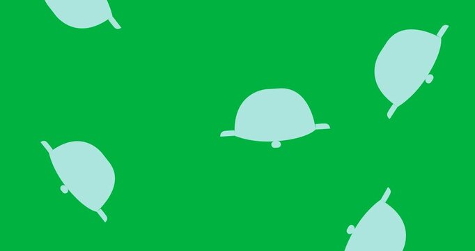 Digital animation of multiple cooking pot icons falling against black background