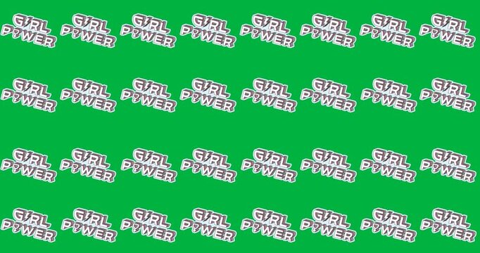 Digital animation of multiple girl power text banners with shadow effect against black background