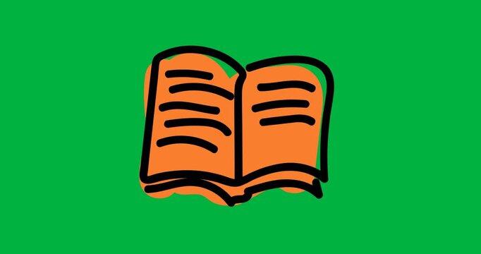 Digital animation of textbook icon moving against black background