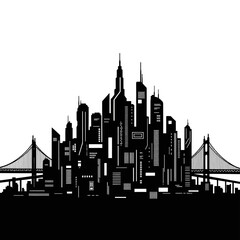 Fototapeta premium Monochrome Silhouette of a Modern Cityscape with Skyscrapers.