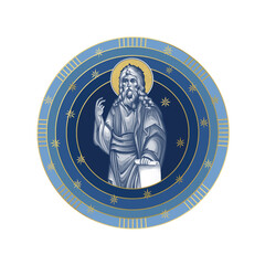 Fototapeta premium Jeremiah weeping prophet. Starry sky round illustration in Byzantine style