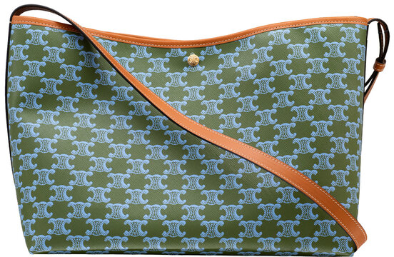A soft Celine bag in green Triomphe canvas and leather, designed to be worn across the body or over the shoulder.Milan - Italy,14 April 2026
